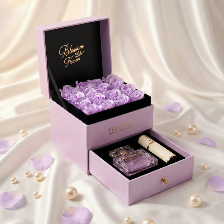 【Personalize Gift】Blossom Double-Drawer Floral Box + 35ml perfume + Engraving refill bottle Set