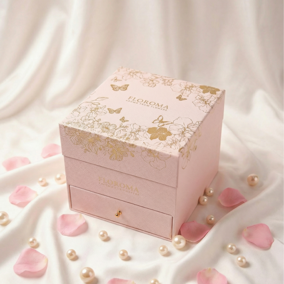 【Personalize Gift】Blossom Double-Drawer Floral Box + 35ml perfume + Engraving refill bottle Set