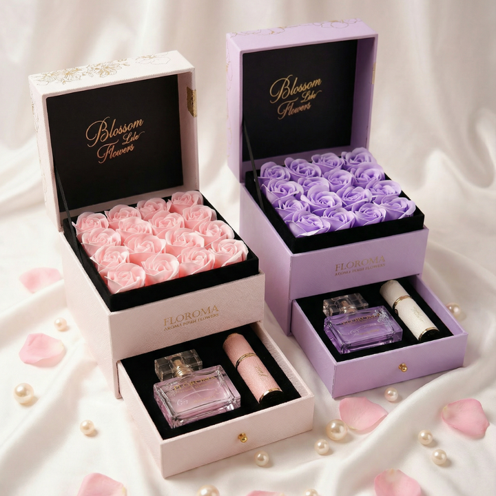 【Personalize Gift】Blossom Double-Drawer Floral Box + 35ml perfume + Engraving refill bottle Set