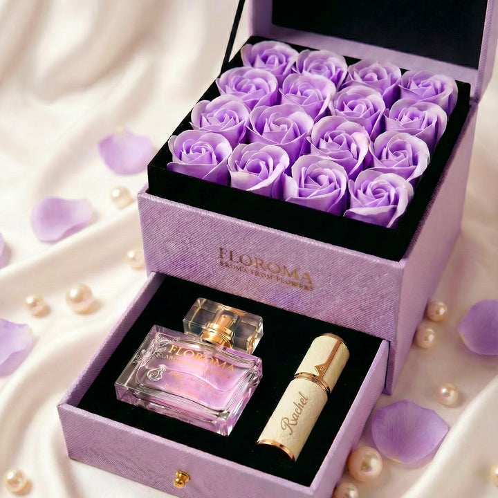 【Personalize Gift】Blossom Double-Drawer Floral Box + 35ml perfume + Engraving refill bottle Set
