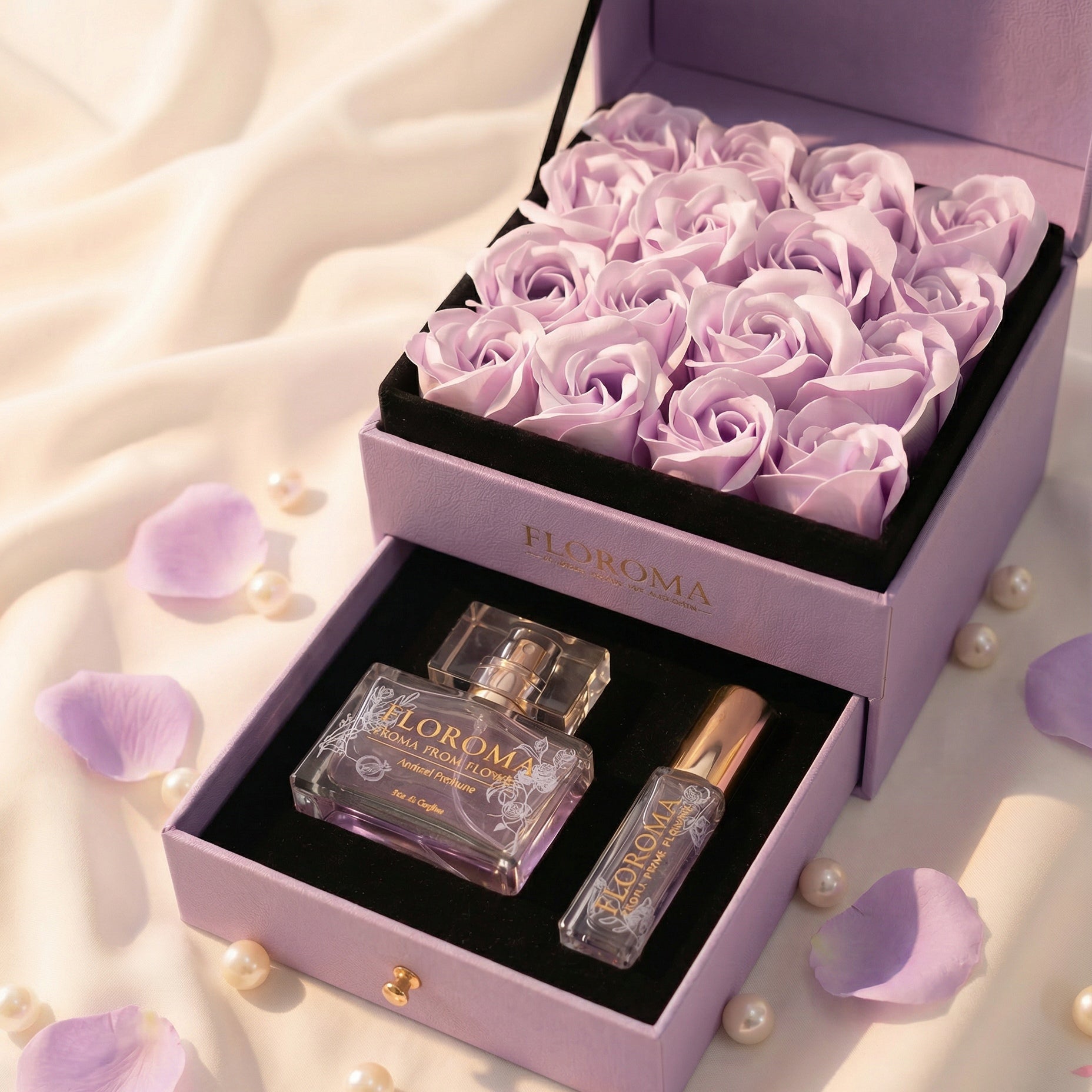 Perfect Gift Set】Double-Drawer Floral Box + Perfume Set (35ml +