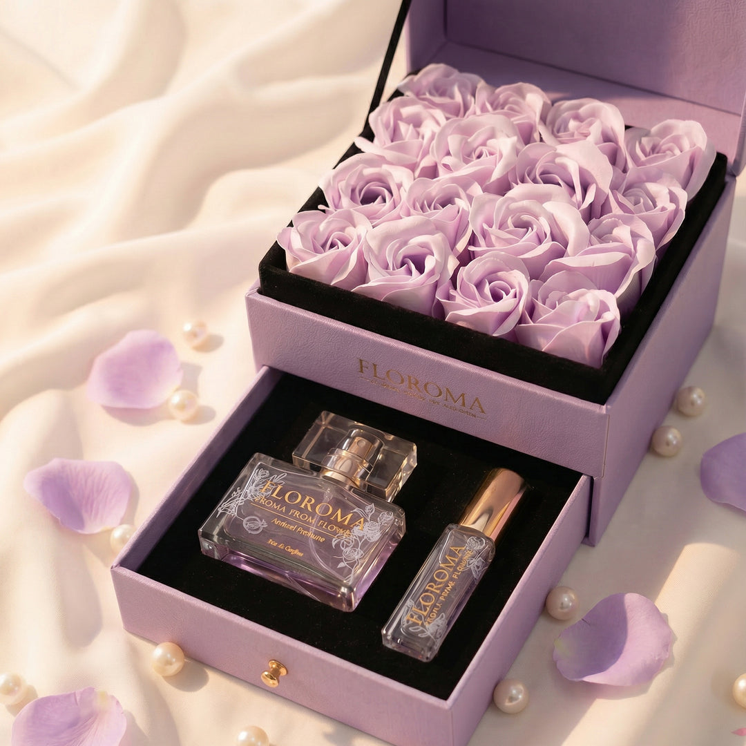 【Perfect Gift Set】Double-Drawer Floral Box + Perfume Set (35ml + 10ml)