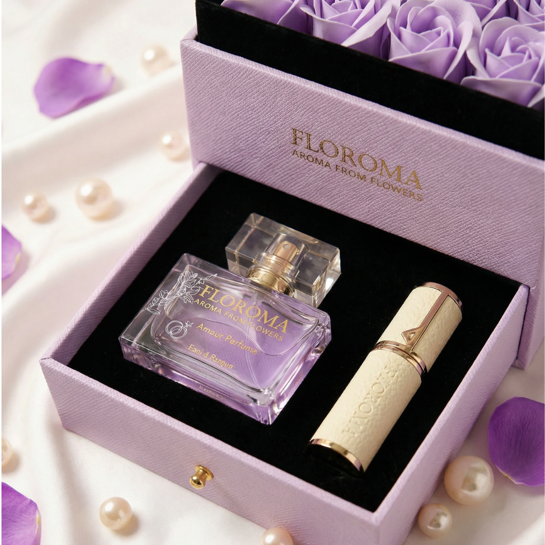 【Personalize Gift】Blossom Double-Drawer Floral Box + 35ml perfume + Engraving refill bottle Set