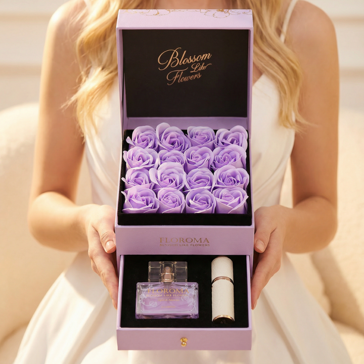 【Personalize Gift】Blossom Double-Drawer Floral Box + 35ml perfume + Engraving refill bottle Set