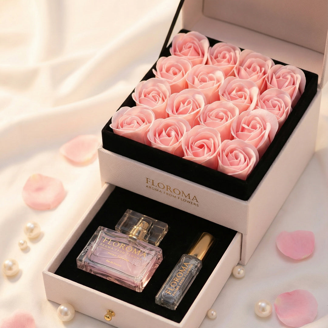 【Perfect Gift Set】Double-Drawer Floral Box + Perfume Set (35ml + 10ml)