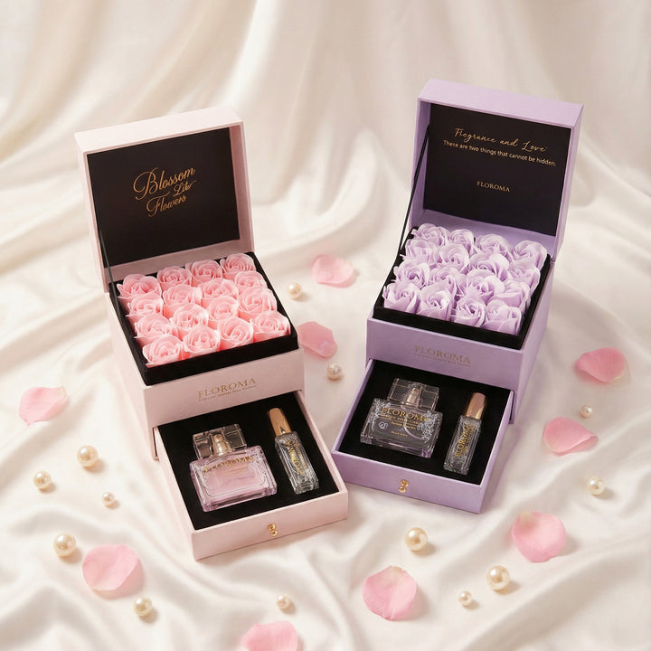 【Perfect Gift Set】Double-Drawer Floral Box + Perfume Set (35ml + 10ml)