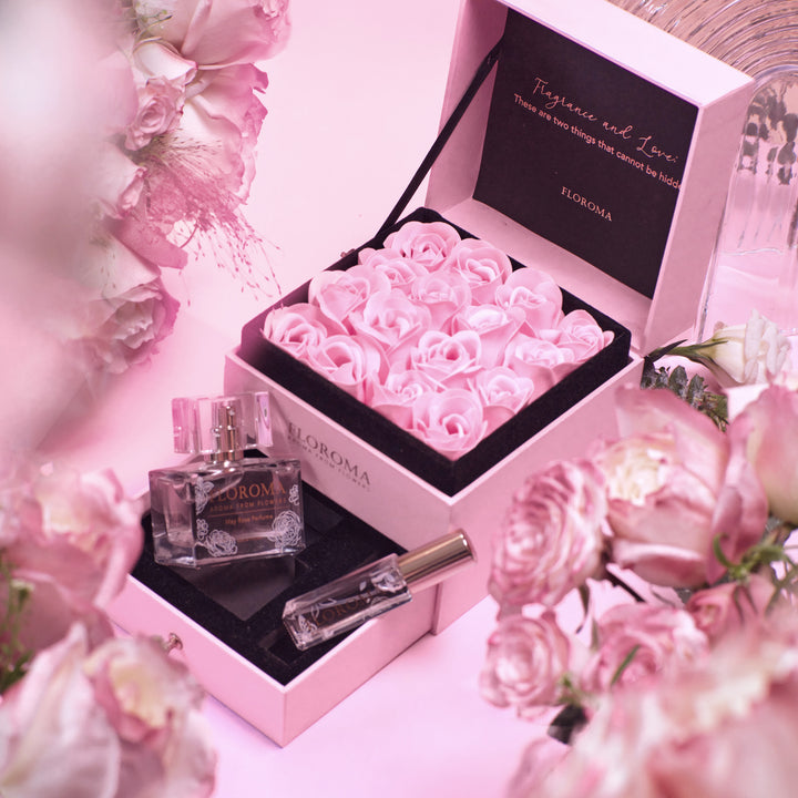 【Perfect Gift Set】Double-Drawer Floral Box + Perfume Set (35ml + 10ml)