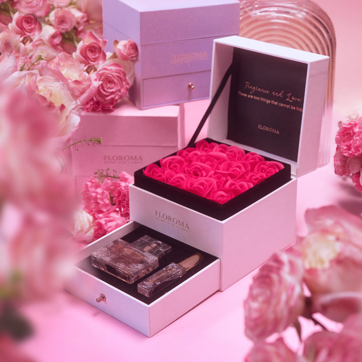 【Perfect Gift Set】Double-Drawer Floral Box + Perfume Set (35ml + 10ml)