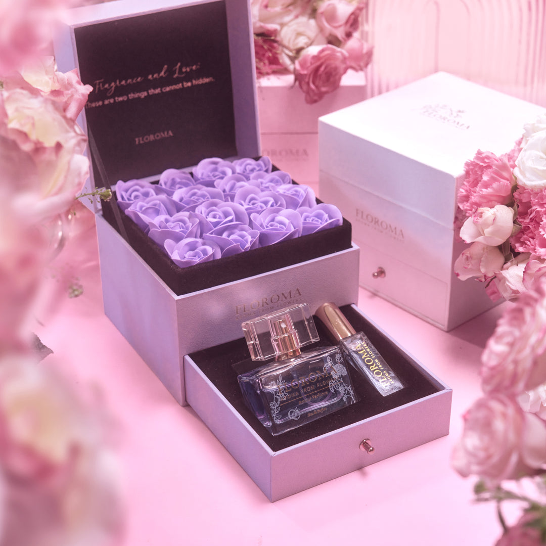 【Perfect Gift Set】Double-Drawer Floral Box + Perfume Set (35ml + 10ml)