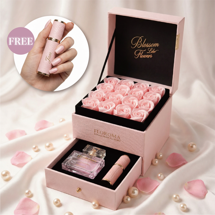 【Personalize Gift】Blossom Double-Drawer Floral Box + 35ml perfume + Engraving refill bottle Set