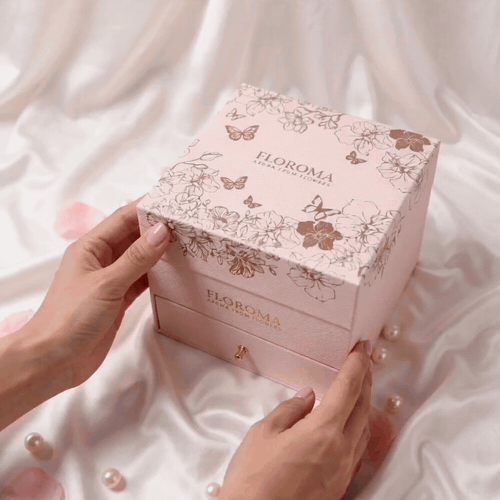 【Personalize Gift】Blossom Double-Drawer Floral Box + 35ml perfume + Engraving refill bottle Set
