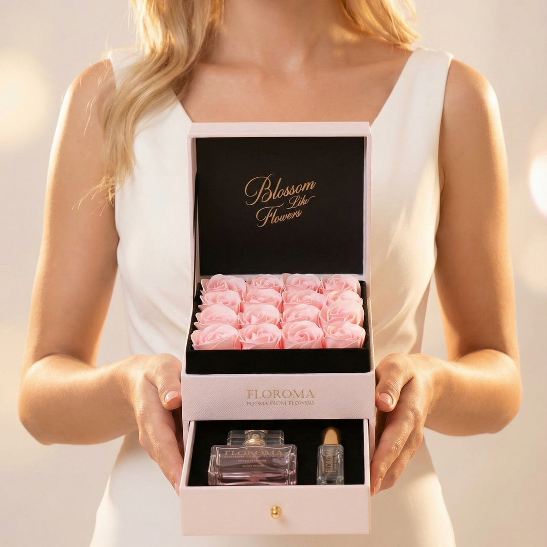 【Perfect Gift Set】Double-Drawer Floral Box + Perfume Set (35ml + 10ml)