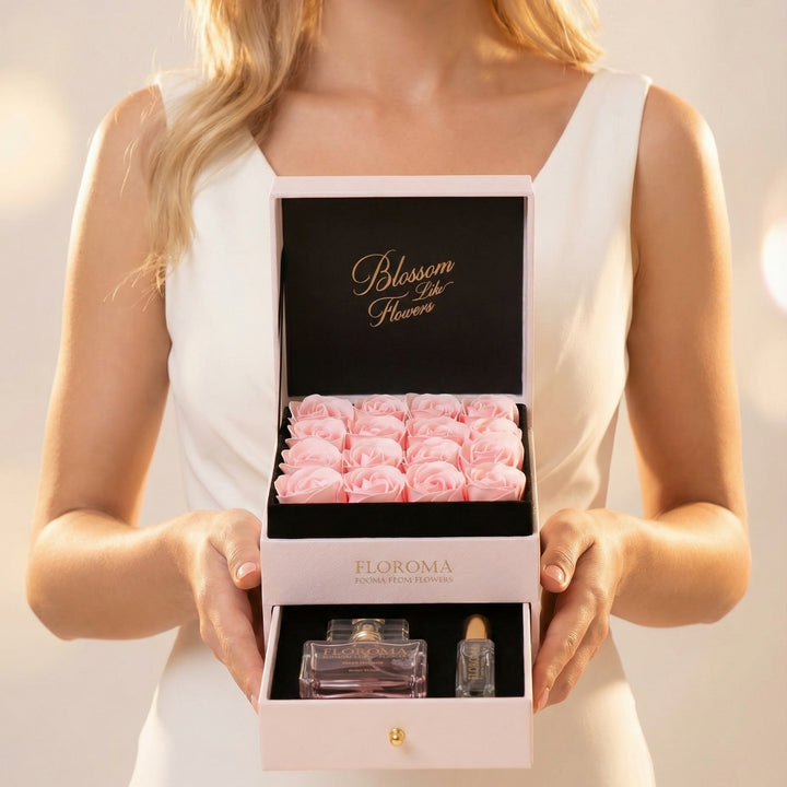 【Perfect Gift Set】Double-Drawer Floral Box + Perfume Set (35ml + 10ml)