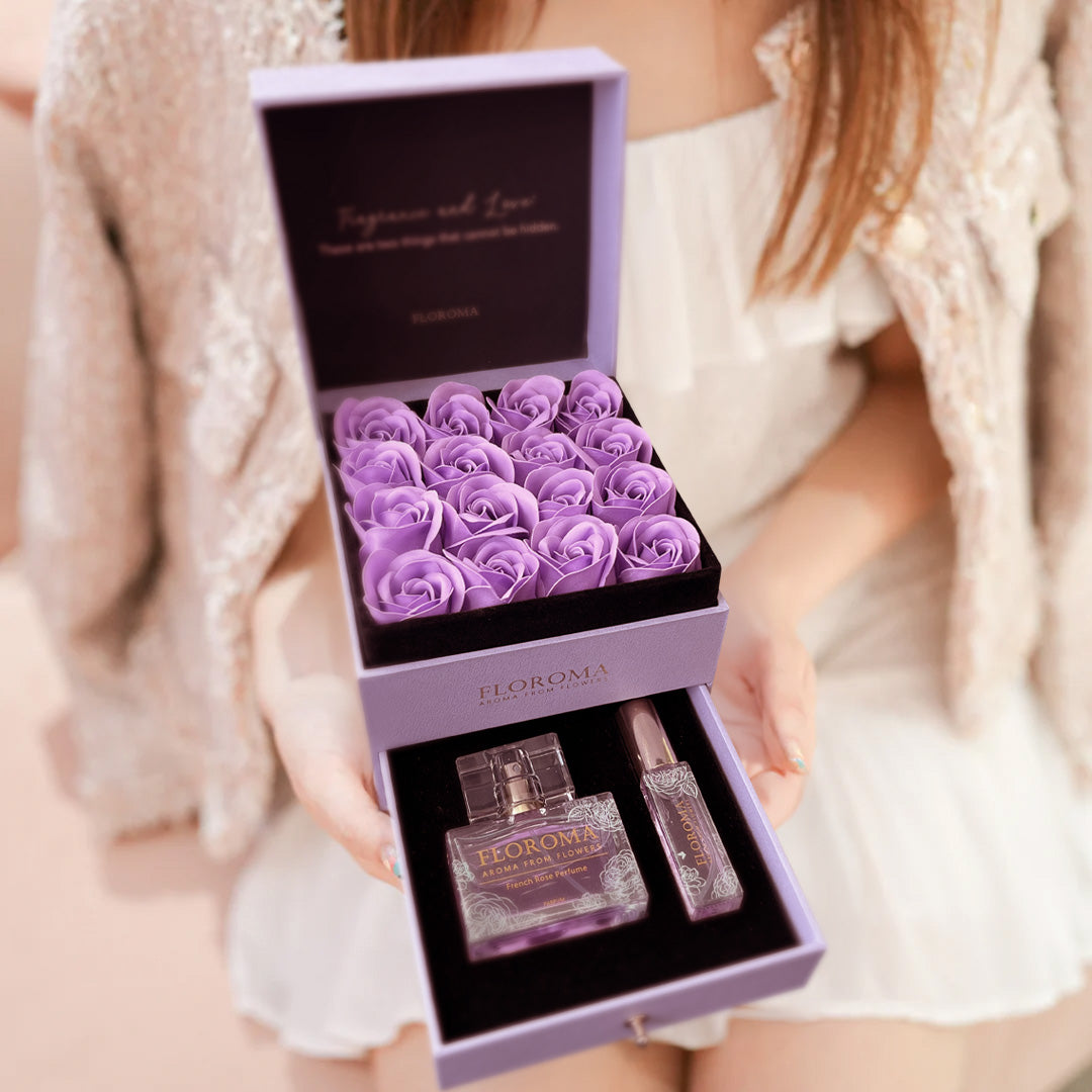 【Perfect Gift Set】Double-Drawer Floral Box + Perfume Set (35ml + 10ml)