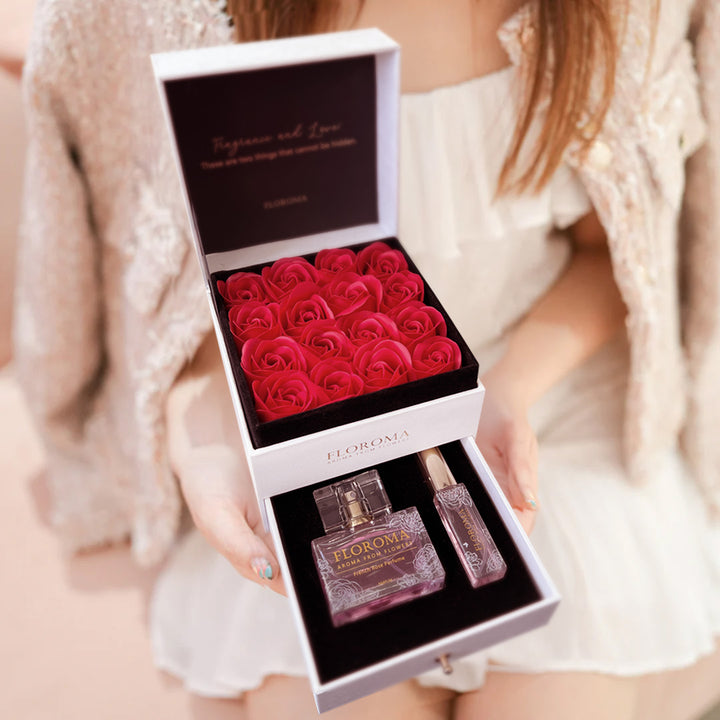 【Perfect Gift Set】Double-Drawer Floral Box + Perfume Set (35ml + 10ml)