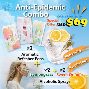 【Anti-Epidemic COMBO Package】$69/ 3 aromatic refresher pens + 4 alcoholic sprays ( lemongrass essential oil scent and sweet orange essential oil scent)